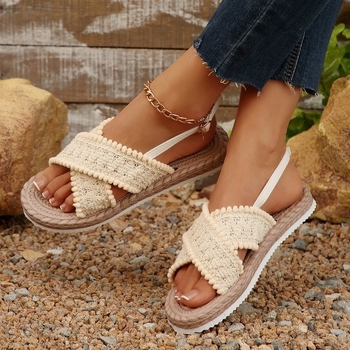 Austos kanapių virvės apačia užsienio prekybos kryžminio diržo moteriškos paplūdimio basutės, 2025 m. vasaros, naujos, tarpvalstybinės, Europos ir Amerikos, plius dydžio basutės, 43