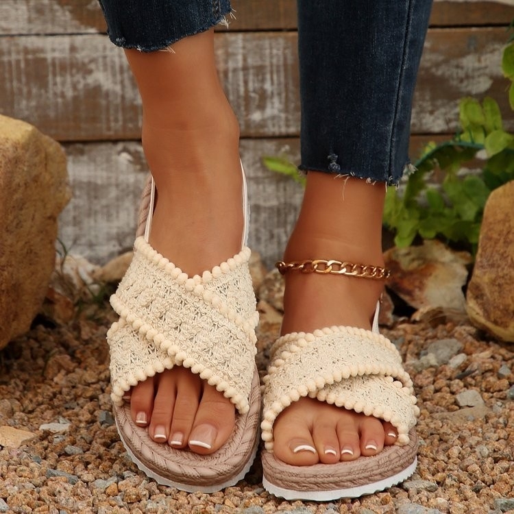 Austos kanapių virvės apačia užsienio prekybos kryžminio diržo moteriškos paplūdimio basutės, 2025 m. vasaros, naujos, tarpvalstybinės, Europos ir Amerikos, plius dydžio basutės, 43