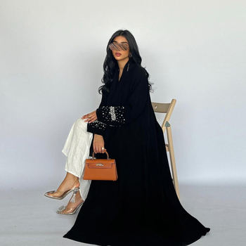 MQ128 határokon átnyúló külkereskedelmi női ruha Dubai strasszos buborék gyöngyös kardigán köntös közel-keleti ruha turbánnal