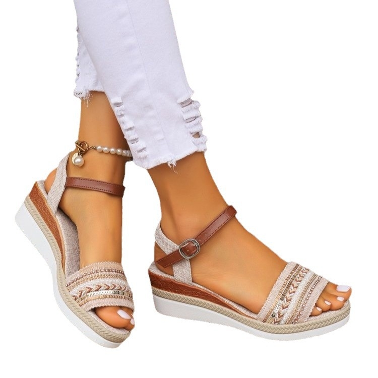 Νέα καλοκαιρινά σανδάλια με αγκράφα, Ευρωπαϊκή και Αμερικανική μόδα, Εξωτερικό εμπόριο, μεγάλα μεγέθη σε απόθεμα, Γυναικεία σανδάλια θαλάσσης