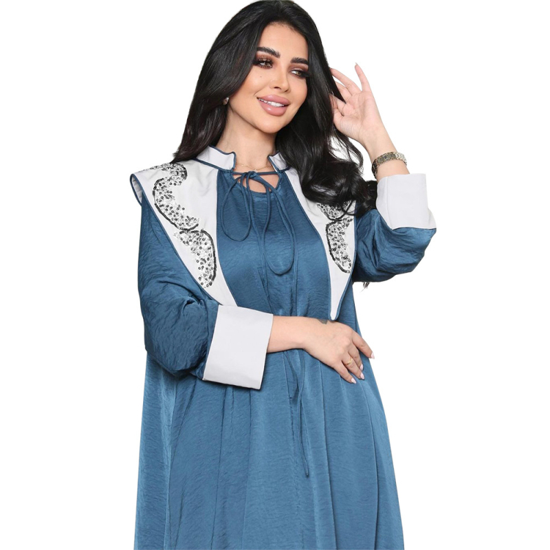 XQY500174 Διασυνοριακή Ρούχα Μόδας Μέσης Ανατολής Diamond Tether Αντίθεση Χρωμάτων Ρόμπα Γυναικείο Φόρεμα Jalabiya