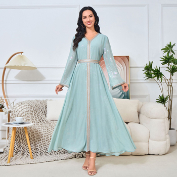 MT153 Μόδα Μουσουλμανική Ρόμπα Μέσης Ανατολής Διασυνοριακό Φόρεμα Εξωτερικού Εμπορίου για Πάρτι, Μπρονζέ, Μεγάλο Φόρεμα με V λαιμόκοψη
