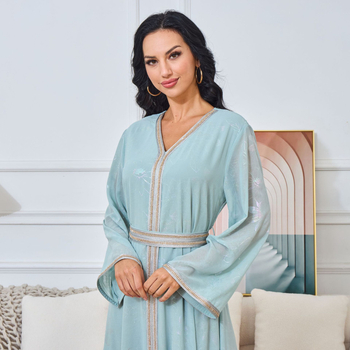 MT153 Μόδα Μουσουλμανική Ρόμπα Μέσης Ανατολής Διασυνοριακό Φόρεμα Εξωτερικού Εμπορίου για Πάρτι, Μπρονζέ, Μεγάλο Φόρεμα με V λαιμόκοψη