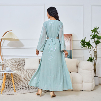 MT153 Μόδα Μουσουλμανική Ρόμπα Μέσης Ανατολής Διασυνοριακό Φόρεμα Εξωτερικού Εμπορίου για Πάρτι, Μπρονζέ, Μεγάλο Φόρεμα με V λαιμόκοψη