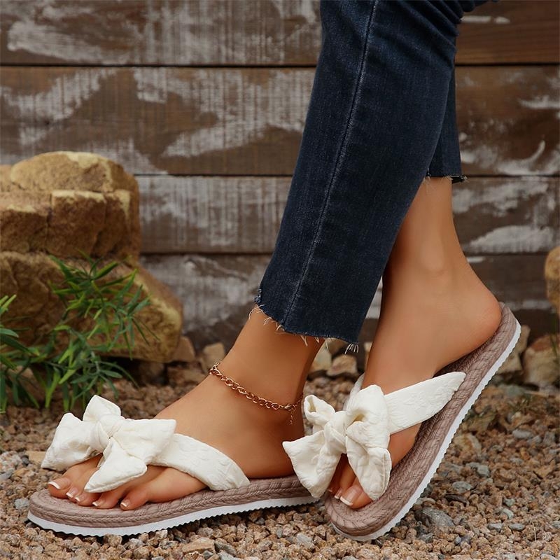 Határokon átnyúló, plus size strandcipő, papucs, női 2025-ös nyári kültéri lapos talpú papucs, masni, kiváló minőségű szandál