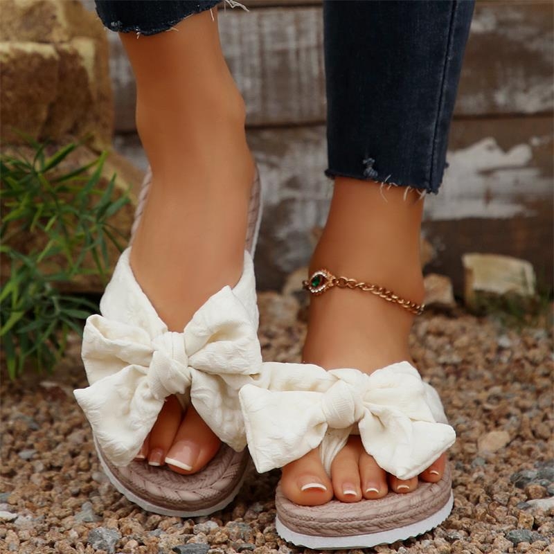 Határokon átnyúló, plus size strandcipő, papucs, női 2025-ös nyári kültéri lapos talpú papucs, masni, kiváló minőségű szandál