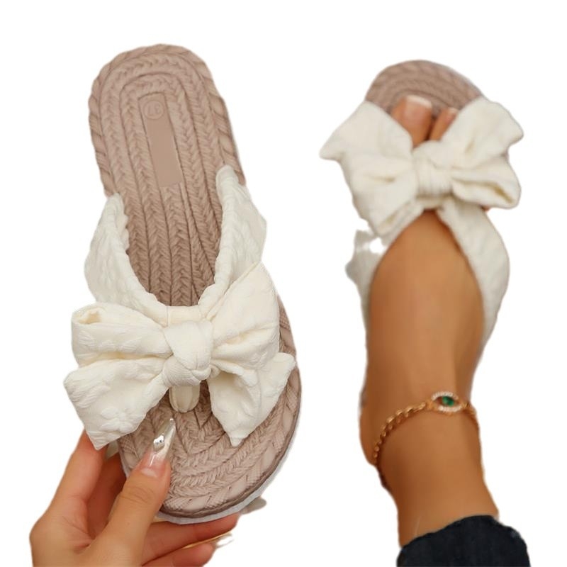 Határokon átnyúló, plus size strandcipő, papucs, női 2025-ös nyári kültéri lapos talpú papucs, masni, kiváló minőségű szandál