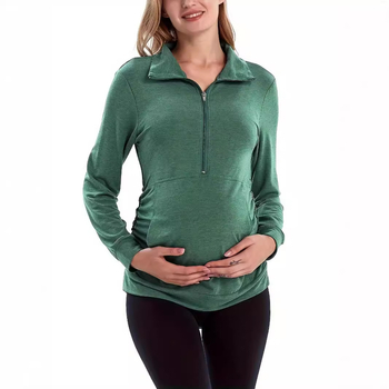 Europietiški ir amerikietiški tarpvalstybiniai „Amazon“ seksualūs moteriški vienspalviai megztiniai su atlapu ir puse užtrauktuko su kišenėmis nėščiosioms