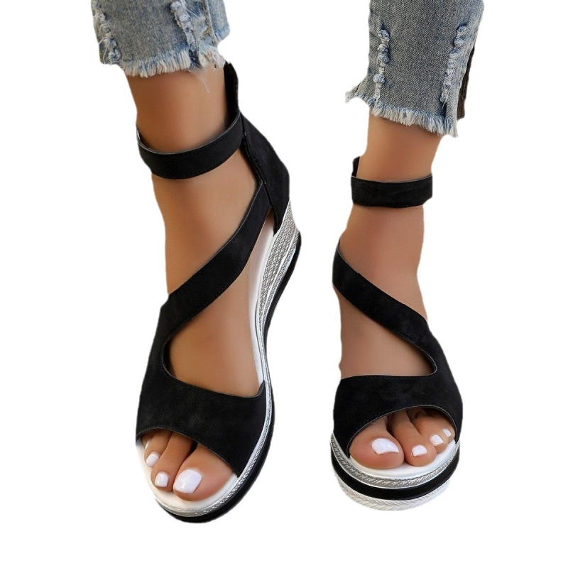 Γυναικεία σανδάλια πλατφόρμας με ψηλοτάκουνα, φερμουάρ στο πίσω μέρος και σχέδιο Fish Mouth, για διασυνοριακές αγορές άνω των 2024, σε απόθεμα.