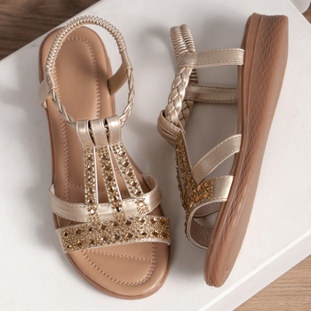 2024 m. užsienio prekybos didelių dydžių basutės moteriškos platformos madingos laisvalaikio basutės su cirkoniais ir blizgučiais, bohemiškos romėniškos basutės