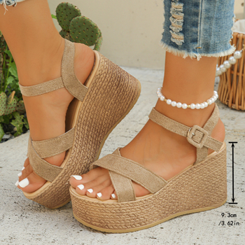 Γυναικεία σανδάλια καλοκαίρι 2024 νέα muffin wedge με χοντρή σόλα, αδιάβροχα, πλατφόρμα, μονόχρωμα, γυναικεία παπούτσια χονδρικής