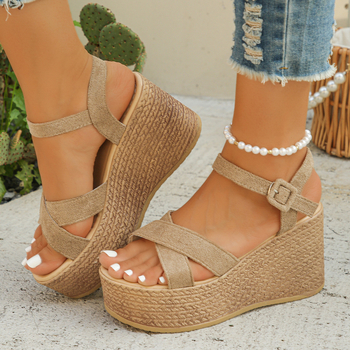 Γυναικεία σανδάλια καλοκαίρι 2024 νέα muffin wedge με χοντρή σόλα, αδιάβροχα, πλατφόρμα, μονόχρωμα, γυναικεία παπούτσια χονδρικής