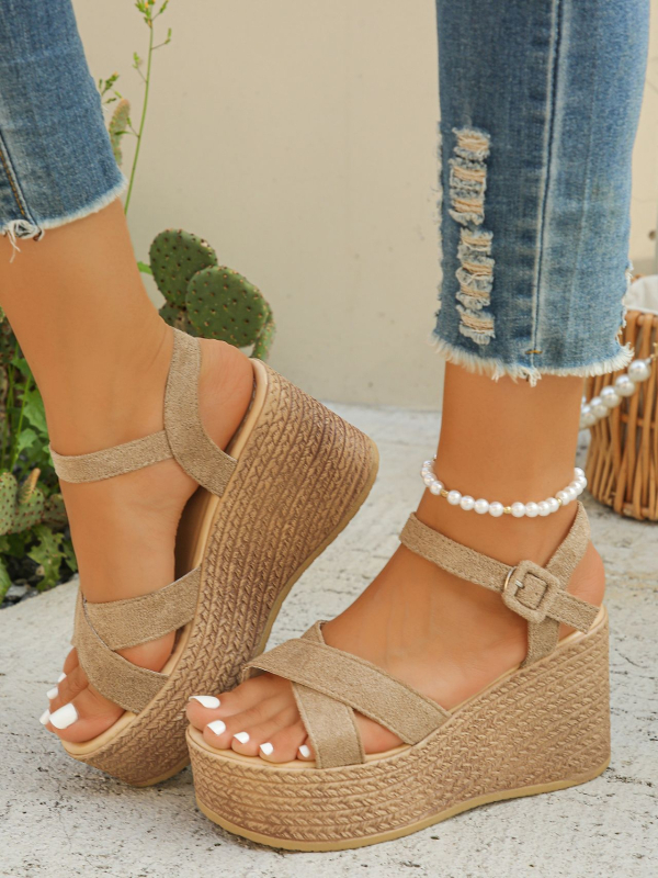 Γυναικεία σανδάλια καλοκαίρι 2024 νέα muffin wedge με χοντρή σόλα, αδιάβροχα, πλατφόρμα, μονόχρωμα, γυναικεία παπούτσια χονδρικής