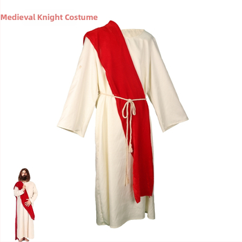 Μεσαιωνική Αρχαία Ρωμαϊκή Έλληνας Βασιλιάς Ιεραπόστολος Ρύζι Λευκή Ρόμπα Κόκκινος Μανδύας Cos Κοστούμι Σκηνικής Παράστασης για Χάλογουιν