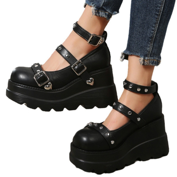 Παπούτσια Demonia με χοντρή σόλα 2024 Νέα Original Girlish Pink Rivet Buckle Wedge Flats Γυναικεία Υποκουλτούρα Γυναικεία Παπούτσια