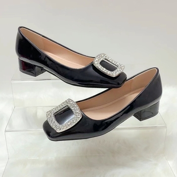 Μονά παπούτσια με τετράγωνη μύτη και μεσαίο τακούνι, ανοιξιάτικα, νέα στυλ γυναικεία παπούτσια 2024, ευέλικτα, ελαφριά ανοίγματα, μαλακό δέρμα, άνετα, χοντρά τακούνια, κόκκινα νυφικά παπούτσια