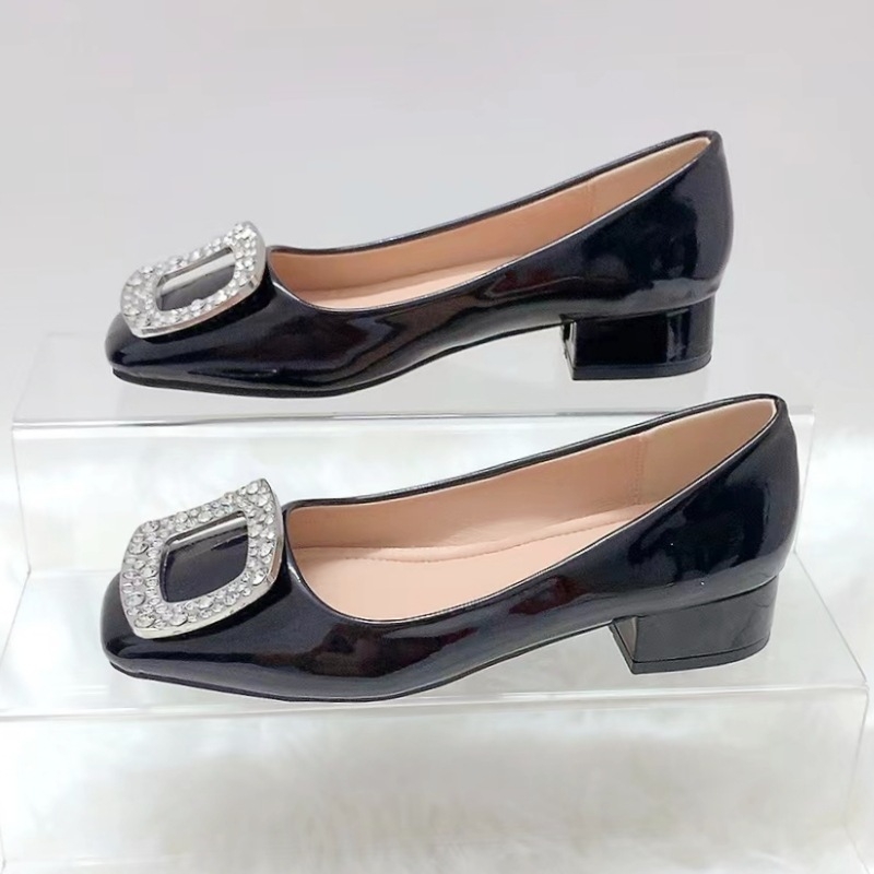 Μονά παπούτσια με τετράγωνη μύτη και μεσαίο τακούνι, ανοιξιάτικα, νέα στυλ γυναικεία παπούτσια 2024, ευέλικτα, ελαφριά ανοίγματα, μαλακό δέρμα, άνετα, χοντρά τακούνια, κόκκινα νυφικά παπούτσια