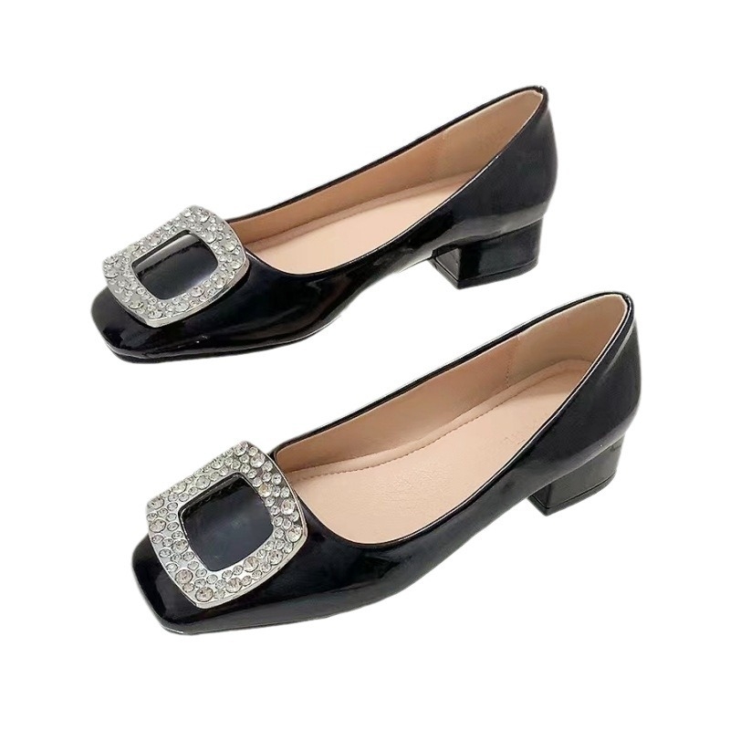 Μονά παπούτσια με τετράγωνη μύτη και μεσαίο τακούνι, ανοιξιάτικα, νέα στυλ γυναικεία παπούτσια 2024, ευέλικτα, ελαφριά ανοίγματα, μαλακό δέρμα, άνετα, χοντρά τακούνια, κόκκινα νυφικά παπούτσια