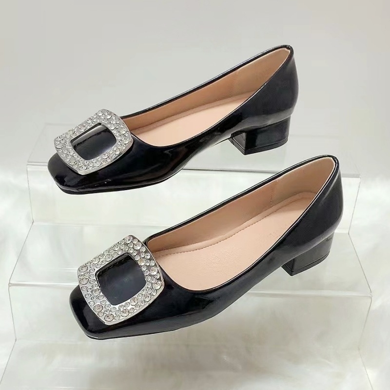 Μονά παπούτσια με τετράγωνη μύτη και μεσαίο τακούνι, ανοιξιάτικα, νέα στυλ γυναικεία παπούτσια 2024, ευέλικτα, ελαφριά ανοίγματα, μαλακό δέρμα, άνετα, χοντρά τακούνια, κόκκινα νυφικά παπούτσια