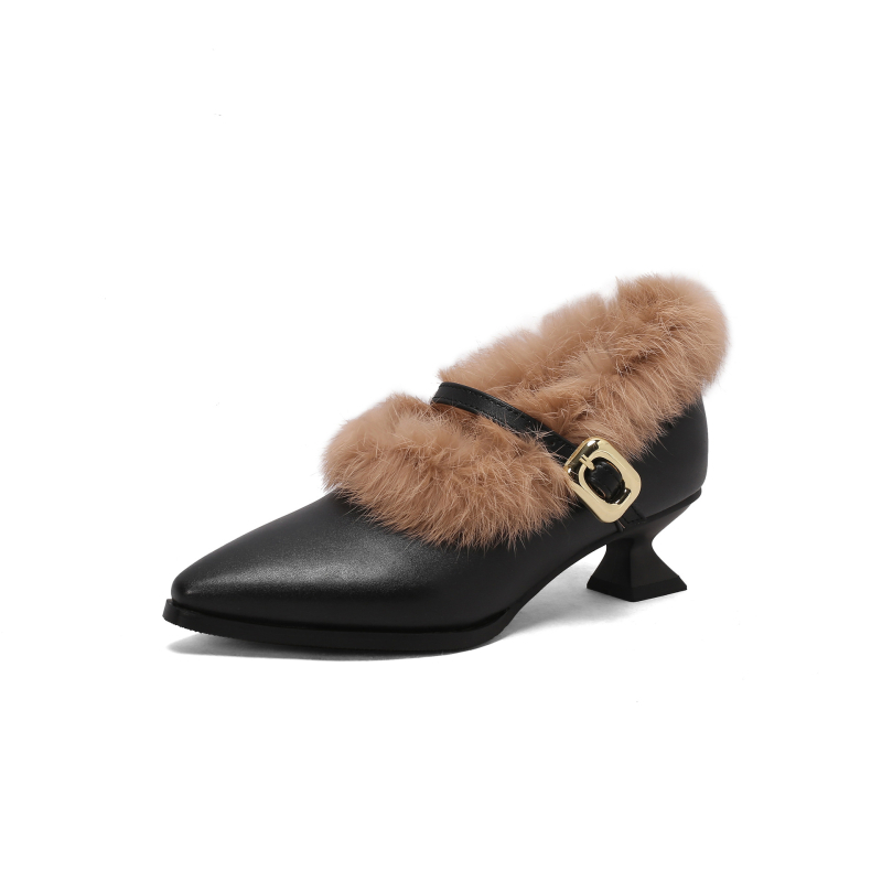 Külkereskedelmi divatos utazási öv, középsarkú cipő, Mao Mao, nagy méretű cipők, női cipők, hegyes sarkú, Amazon 4048, barackszínű, fekete