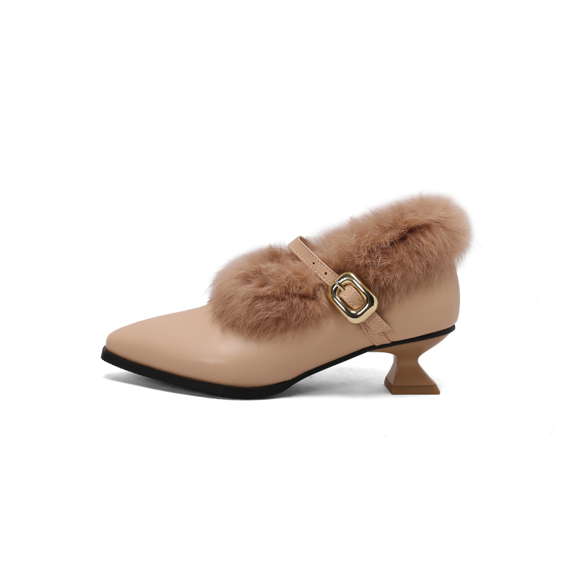 Külkereskedelmi divatos utazási öv, középsarkú cipő, Mao Mao, nagy méretű cipők, női cipők, hegyes sarkú, Amazon 4048, barackszínű, fekete