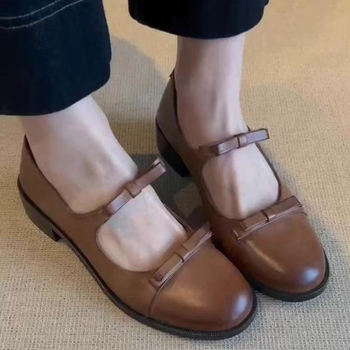 Raktáron lévő verzió~ Retro piros Mary Jane cipő sekély kerek orrú és vastag sarokkal, női masni csomós, iskolai stílusú, kis bőrcipő