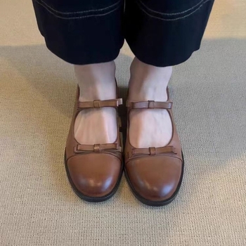 Raktáron lévő verzió~ Retro piros Mary Jane cipő sekély kerek orrú és vastag sarokkal, női masni csomós, iskolai stílusú, kis bőrcipő