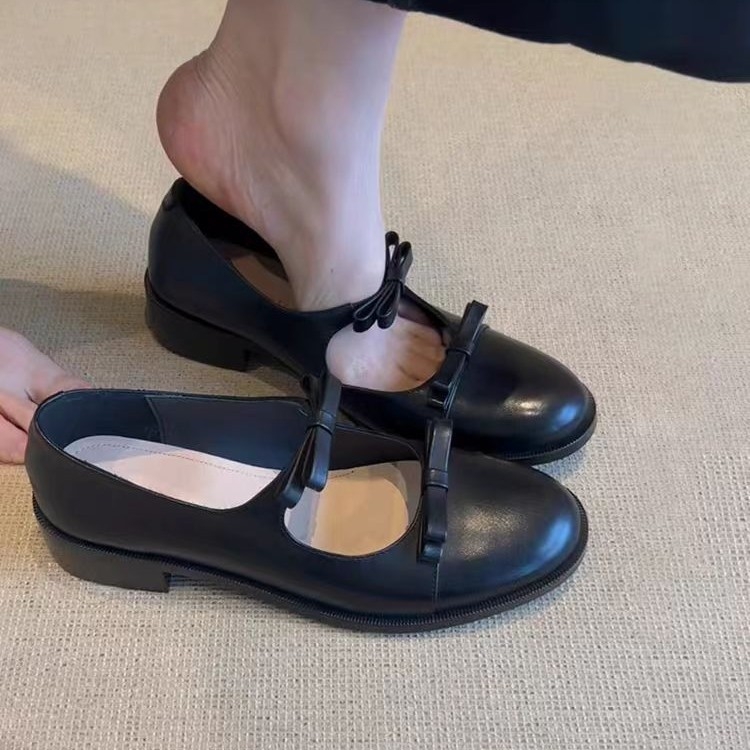 Raktáron lévő verzió~ Retro piros Mary Jane cipő sekély kerek orrú és vastag sarokkal, női masni csomós, iskolai stílusú, kis bőrcipő