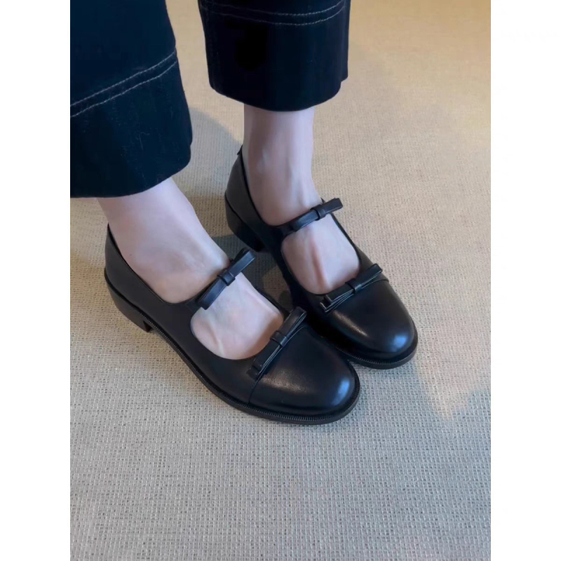 Raktáron lévő verzió~ Retro piros Mary Jane cipő sekély kerek orrú és vastag sarokkal, női masni csomós, iskolai stílusú, kis bőrcipő