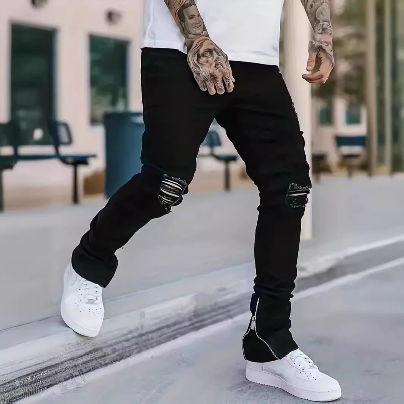 Τζιν Crossborder Μοντέρνα Σχισμένη Ταινία Υψηλής Ποιότητας Old Washed Ανδρικά Παντελόνια Στενής Εφαρμογής μέχρι τον αστράγαλο Τζιν για Άνδρες