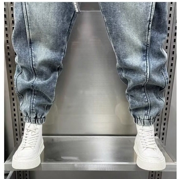 Vintage mosott kék farmer férfi 2024 nyári divatos márkás bő szabású háremnadrág érett csattal ellátott hétköznapi nadrág