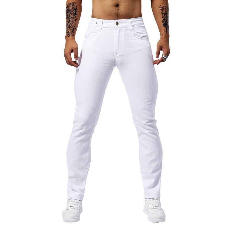 Fehér farmernadrág férfi tavaszi és őszi divatos, minden mérkőzésre alkalmas, rugalmas, kis méretű, egyenes, határokon átnyúló, kényelmes, ifjúsági lezser farmernadrág