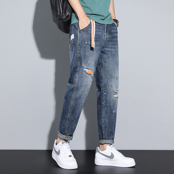 Tavaszi és őszi, szakadt foltos, rózsaszín farmer, férfi tavaszi és őszi, amerikai stílusú, retró, bő, szűkülő hosszú nadrág