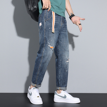 Tavaszi és őszi, szakadt foltos, rózsaszín farmer, férfi tavaszi és őszi, amerikai stílusú, retró, bő, szűkülő hosszú nadrág