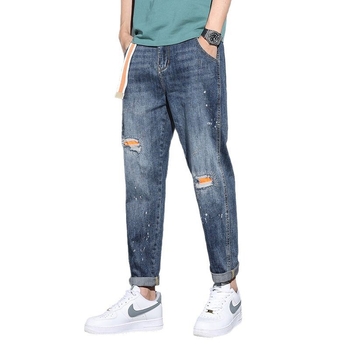 Tavaszi és őszi, szakadt foltos, rózsaszín farmer, férfi tavaszi és őszi, amerikai stílusú, retró, bő, szűkülő hosszú nadrág