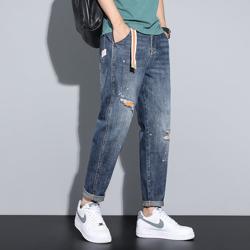 Ανδρικό τζιν με σκισίματα σε ροζ χρώμα, ανοιξιάτικο και φθινοπωρινό στυλ σε αμερικανικό στιλ, ρετρό, χαλαρό, κωνικό στυλ, μακριά παντελόνια