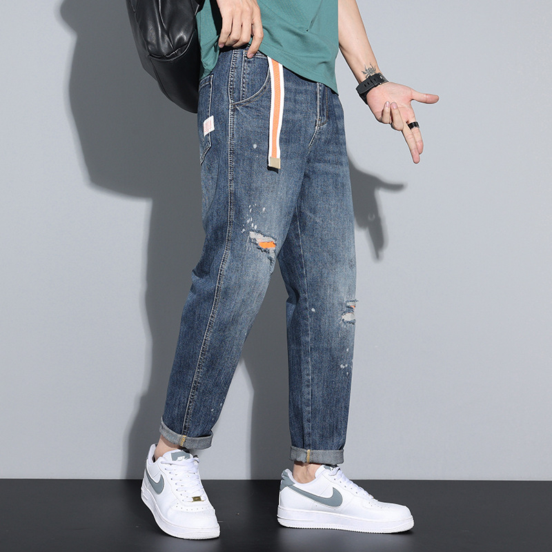 Tavaszi és őszi, szakadt foltos, rózsaszín farmer, férfi tavaszi és őszi, amerikai stílusú, retró, bő, szűkülő hosszú nadrág