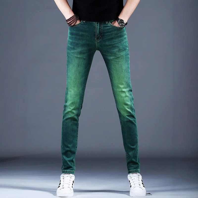 Hong Kong High-end Water Ghost Green Jeans Férfi 2025 Nyári Új Stretch Slim-fit Kis Lábszárú Alkalmi Hosszú Nadrág