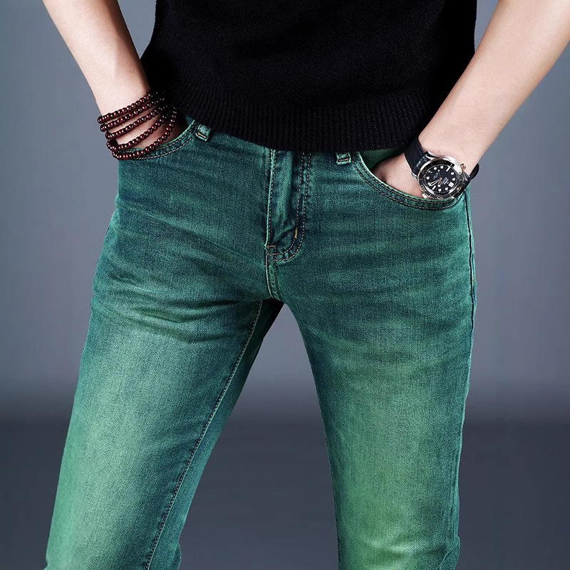 Hong Kong High-end Water Ghost Green Jeans Férfi 2025 Nyári Új Stretch Slim-fit Kis Lábszárú Alkalmi Hosszú Nadrág