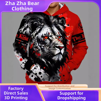 „Temu CrossBorder“ pavasario ir rudens išpardavimas – naujas 3D skaitmeninis kraujo raudonojo tigro rašto vyriškas madingas laisvalaikio megztinis su gobtuvu.