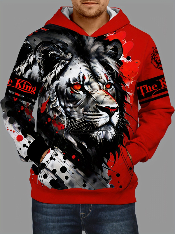 „Temu CrossBorder“ pavasario ir rudens išpardavimas – naujas 3D skaitmeninis kraujo raudonojo tigro rašto vyriškas madingas laisvalaikio megztinis su gobtuvu.