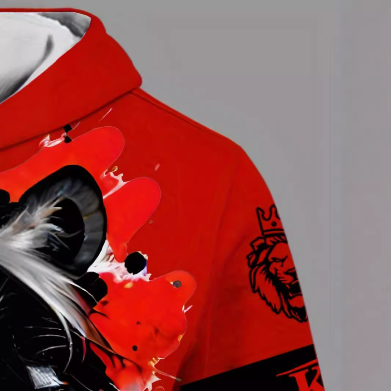 „Temu CrossBorder“ pavasario ir rudens išpardavimas – naujas 3D skaitmeninis kraujo raudonojo tigro rašto vyriškas madingas laisvalaikio megztinis su gobtuvu.