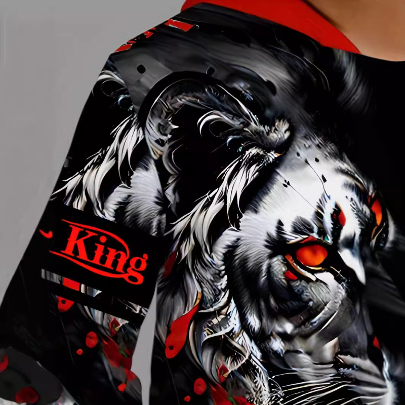 „Temu CrossBorder“ pavasario ir rudens išpardavimas – naujas 3D skaitmeninis kraujo raudonojo tigro rašto vyriškas madingas laisvalaikio megztinis su gobtuvu.