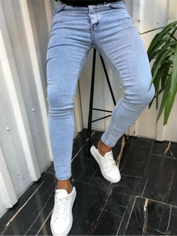 Férfi új, egyszerű ingázó farmernadrág, karcsúsított, kis lábméretű, divatos, csinos farmer