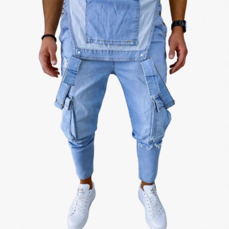 Férfi kék farmerpántos, divatos, bérelt, főutcai farmerpántos nadrág