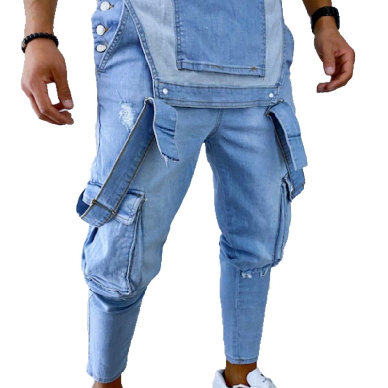 Férfi kék farmerpántos, divatos, bérelt, főutcai farmerpántos nadrág