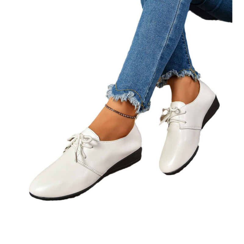 Brit stílusú lapos, egyrétegű cipők, kis fehér cipők, női fűzős, mindenféle alkalmi munkacipő, 2024 nyári, új stílusú, kis bőrcipő nőknek