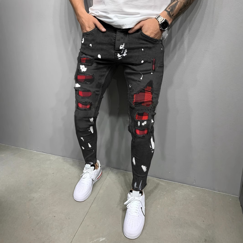 Wish, Ευρωπαϊκό και Αμερικανικό, Νέο Ανδρικό Παντελόνι με Σκισίματα, Στενή Εφαρμογή, Νέο Ανδρικό Τζιν με Χρώμα