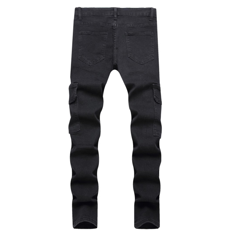 Férfi fekete, utcai divatmárkás, farmerből készült, zsebes, vékony, rugalmas farmernadrág
