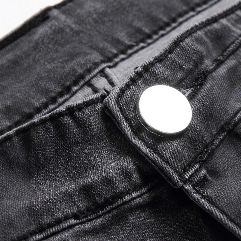 Férfi fekete, utcai divatmárkás, farmerből készült, zsebes, vékony, rugalmas farmernadrág